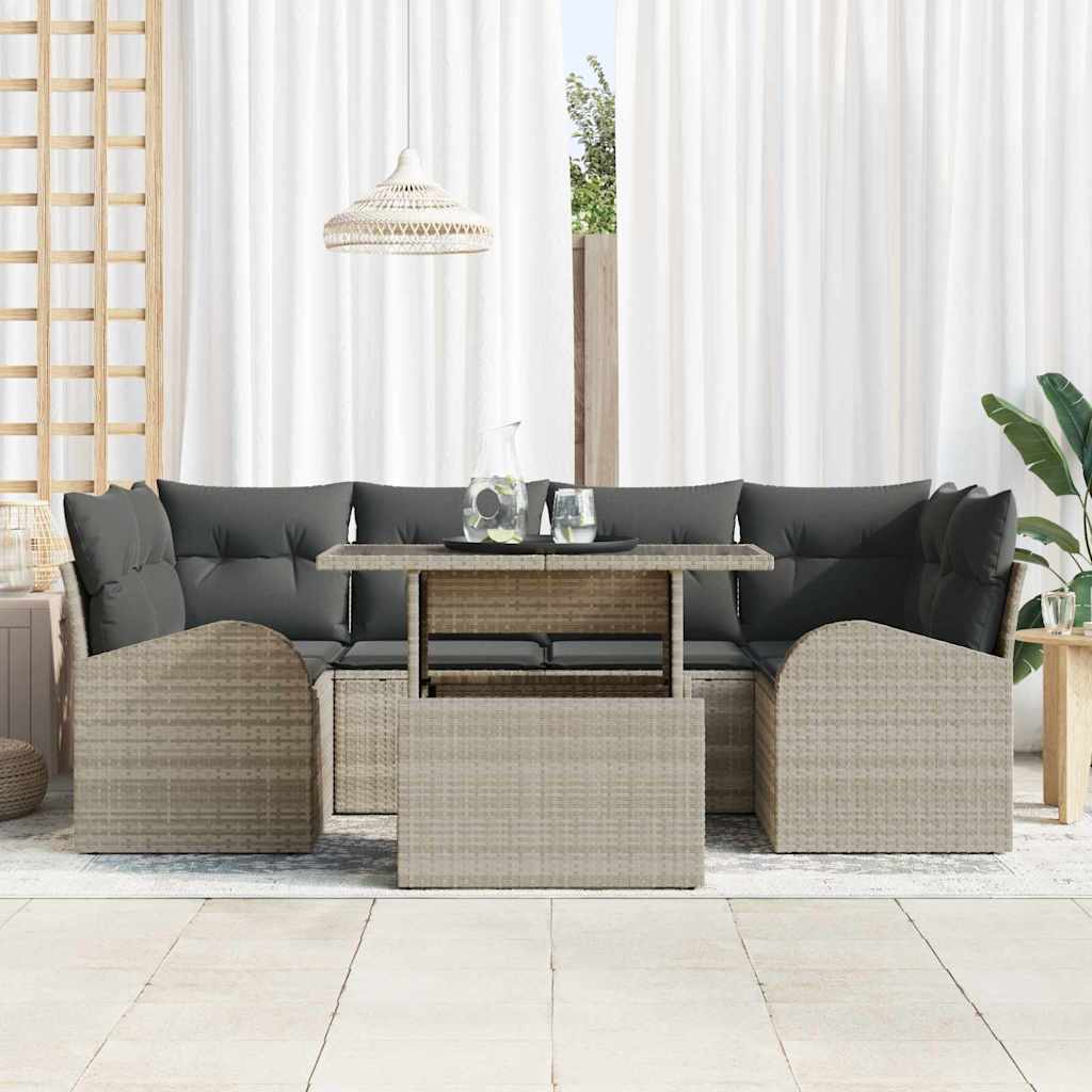 Havesofa Sæt 7 stk. Lysegrå Poly Rattan
