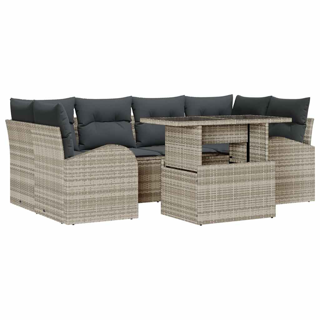 Havesofa Sæt 7 stk. Lysegrå Poly Rattan