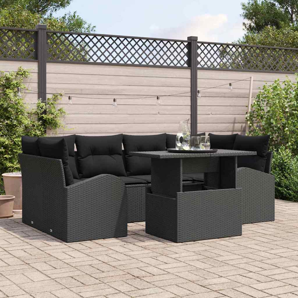 Havesofa Sæt 7 stk. Sort Poly Rattan