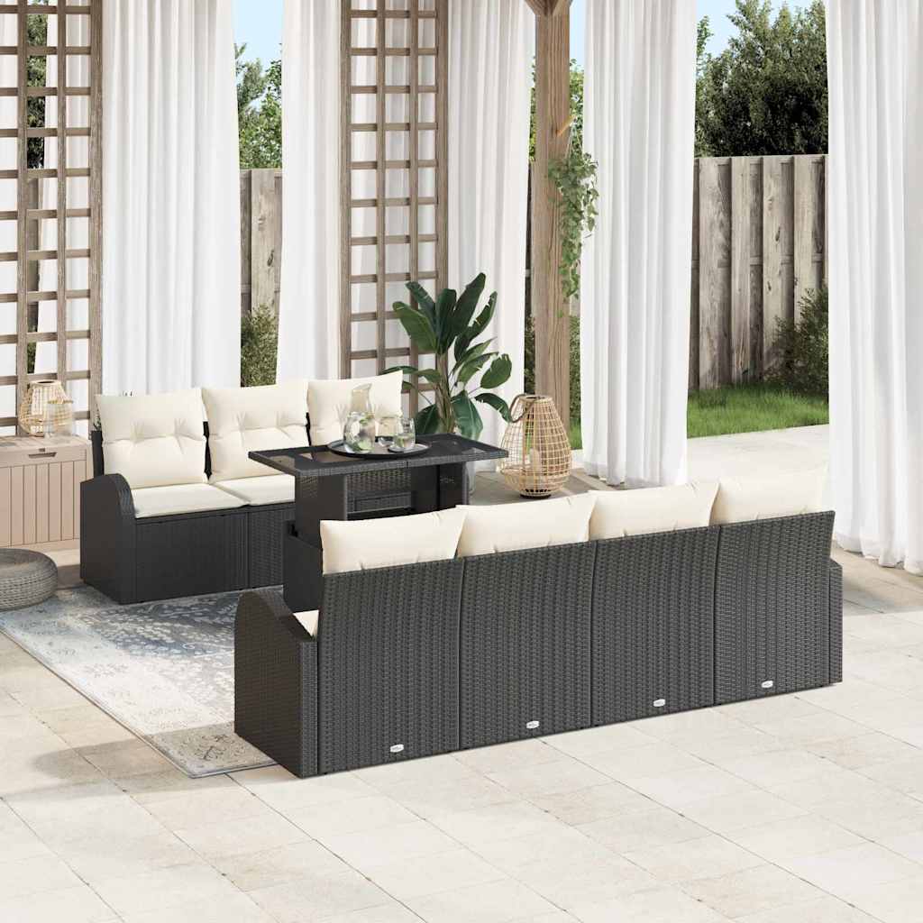 Havesofa Sæt 8 stk. Sort Poly Rattan