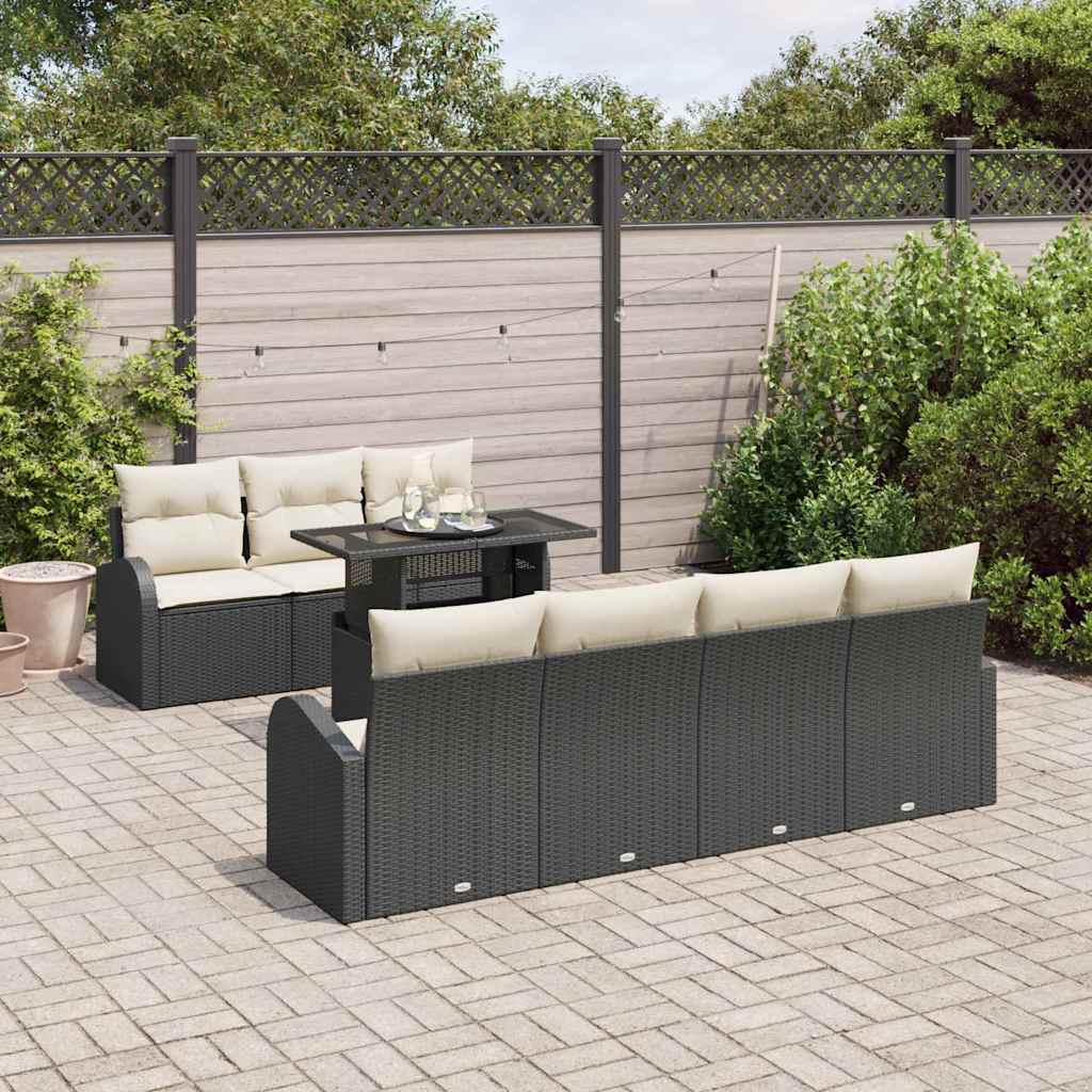Havesofa Sæt 8 stk. Sort Poly Rattan