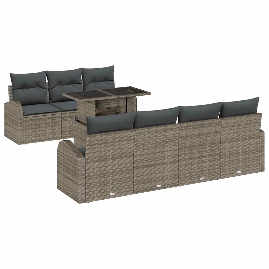 Havesofa Sæt 8 stk. Grå Poly Rattan