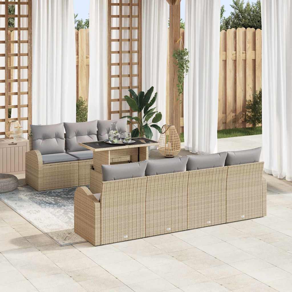 Havesofa Sæt 8 stk. Beige Poly Rattan