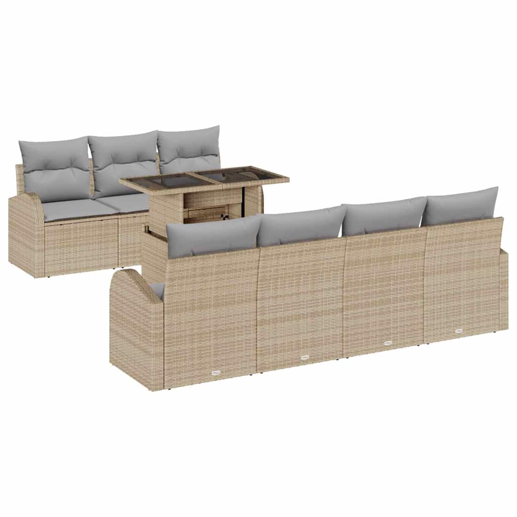 Havesofa Sæt 8 stk. Beige Poly Rattan