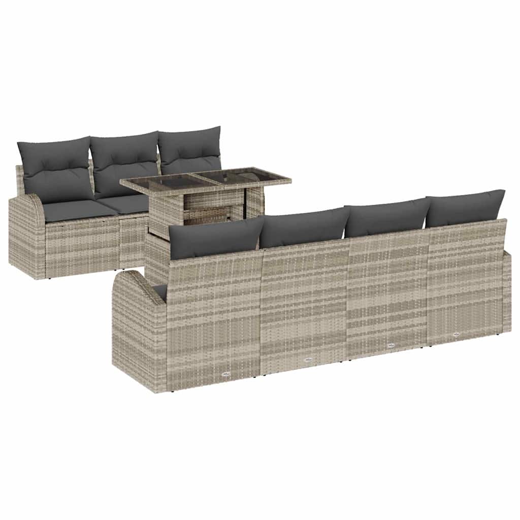 Havesofa Sæt 8 stk. Lysegrå Poly Rattan