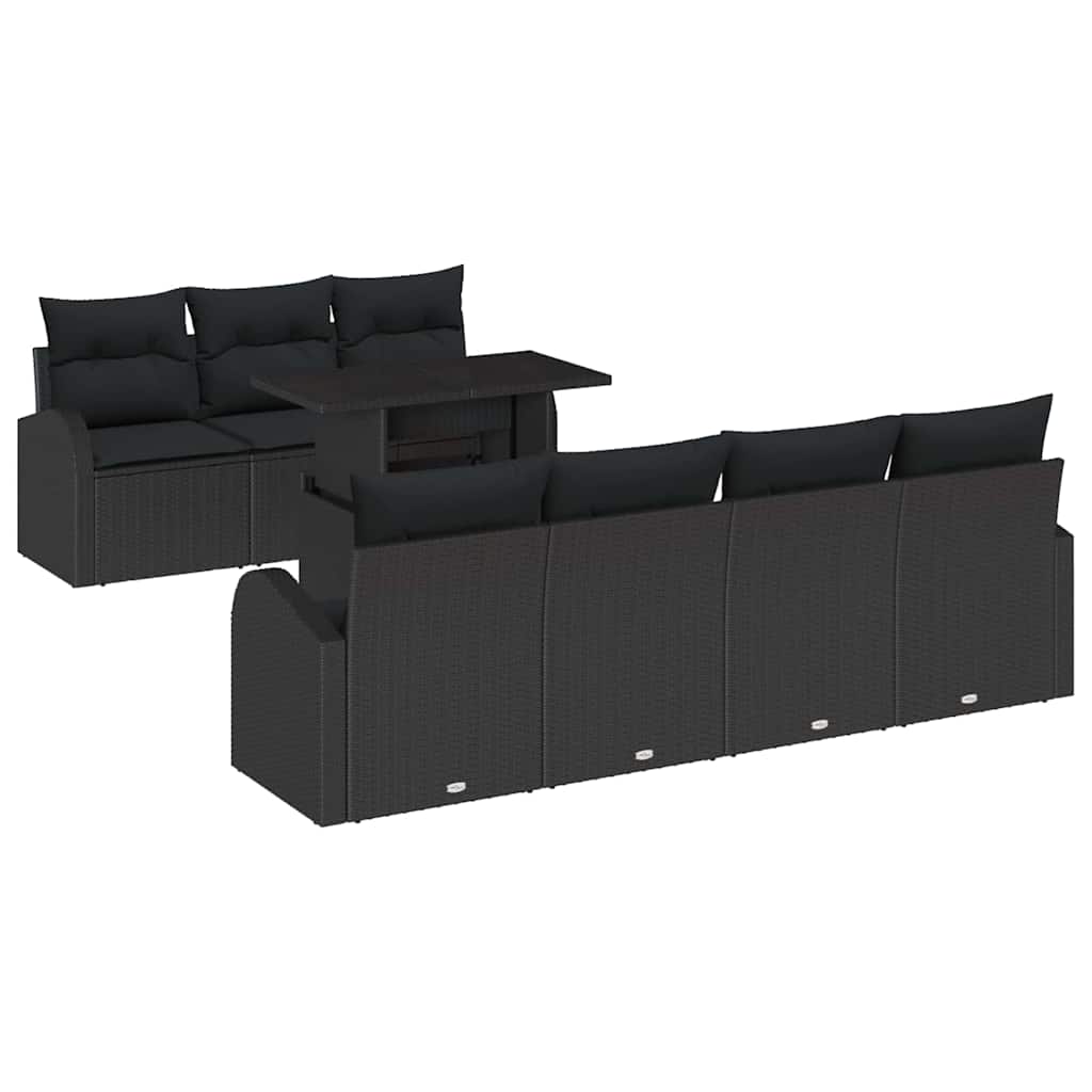 Havesofa Sæt 8 stk. Sort Poly Rattan