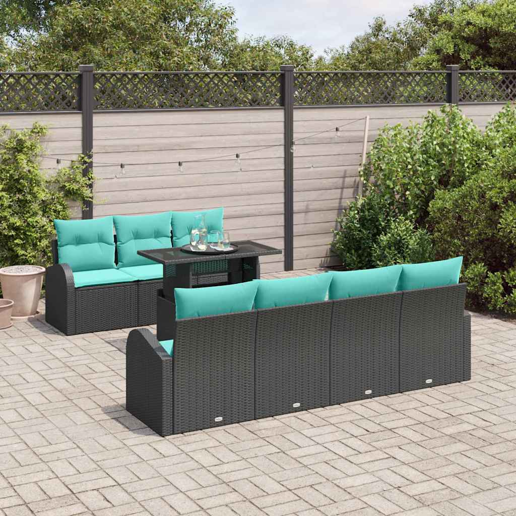 Havesofa Sæt 8 stk. Sort Poly Rattan