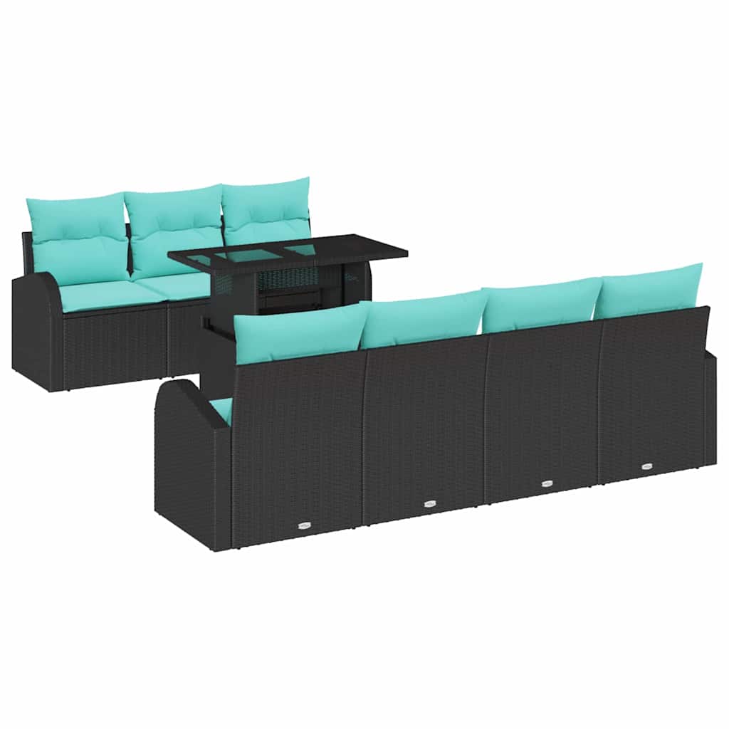 Havesofa Sæt 8 stk. Sort Poly Rattan
