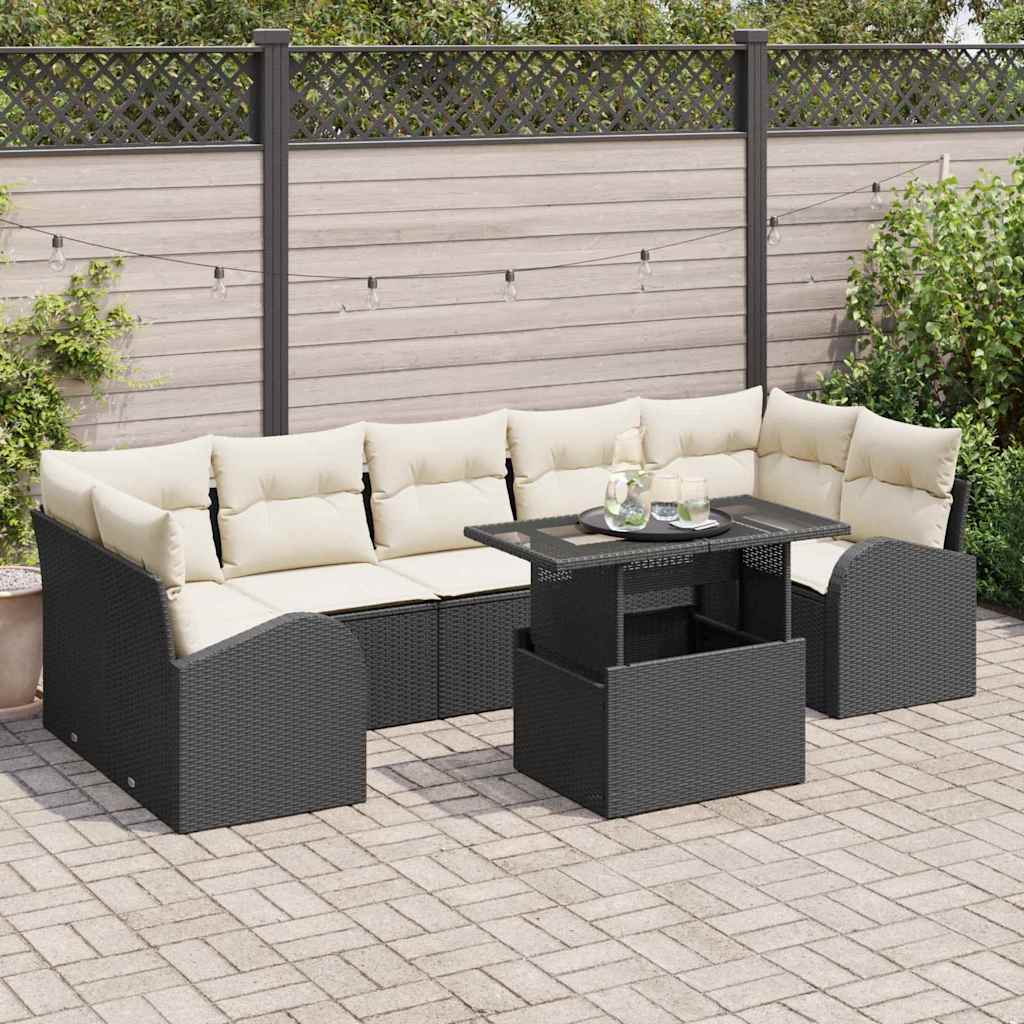Havesofa Sæt 8 stk. Sort Poly Rattan