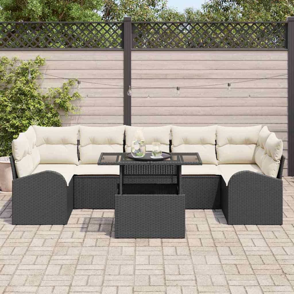 Havesofa Sæt 8 stk. Sort Poly Rattan