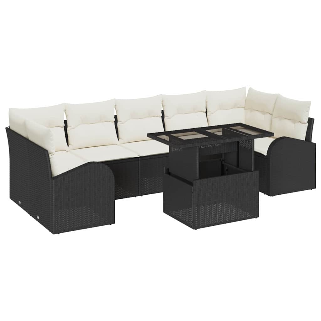 Havesofa Sæt 8 stk. Sort Poly Rattan