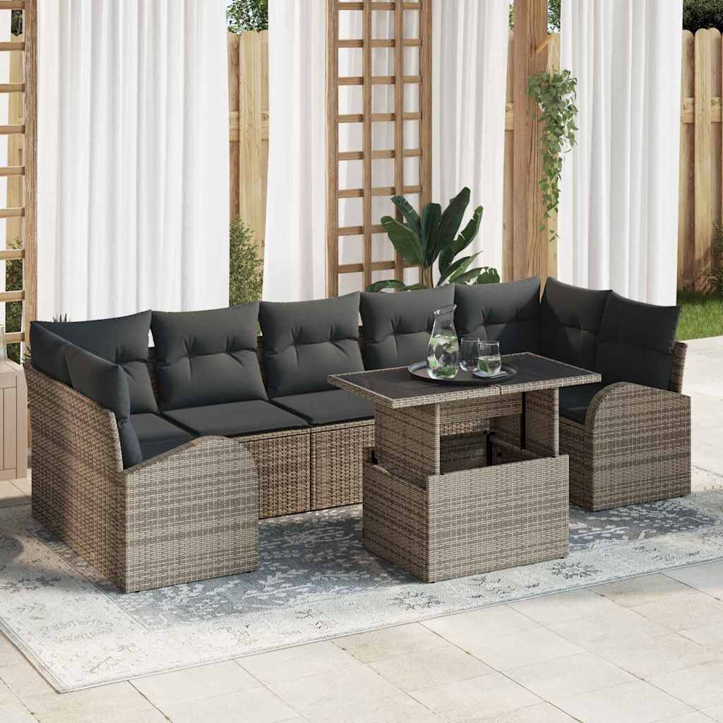 Havesofa Sæt 8 stk. Grå Poly Rattan