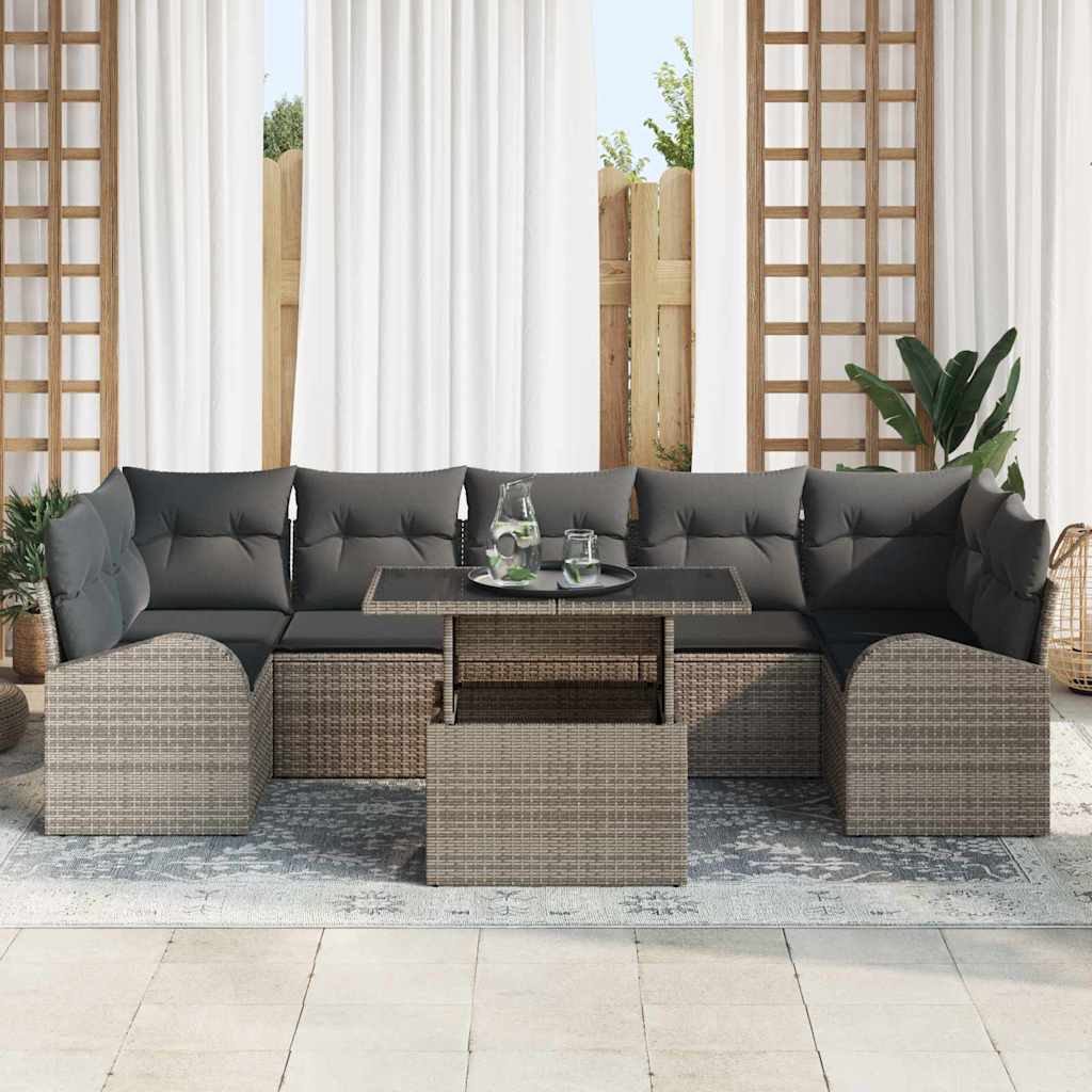 Havesofa Sæt 8 stk. Grå Poly Rattan