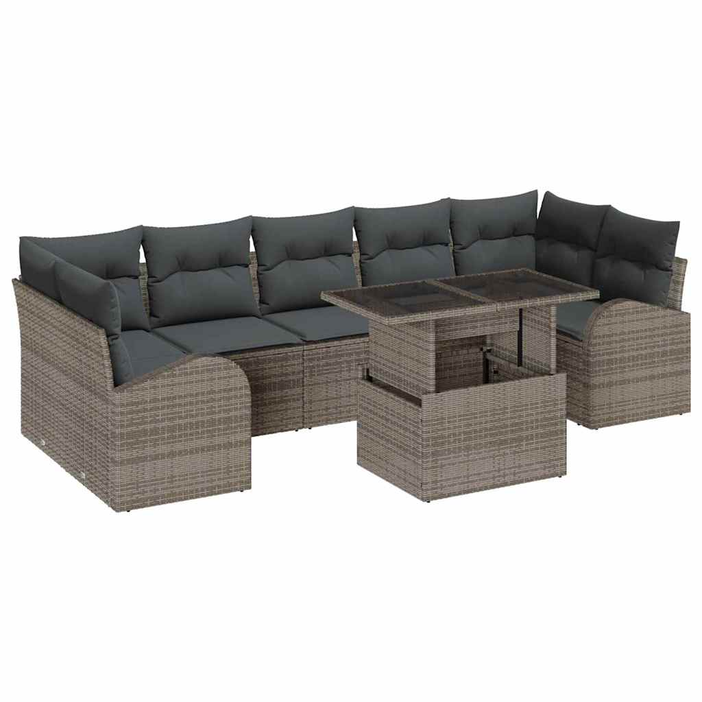 Havesofa Sæt 8 stk. Grå Poly Rattan