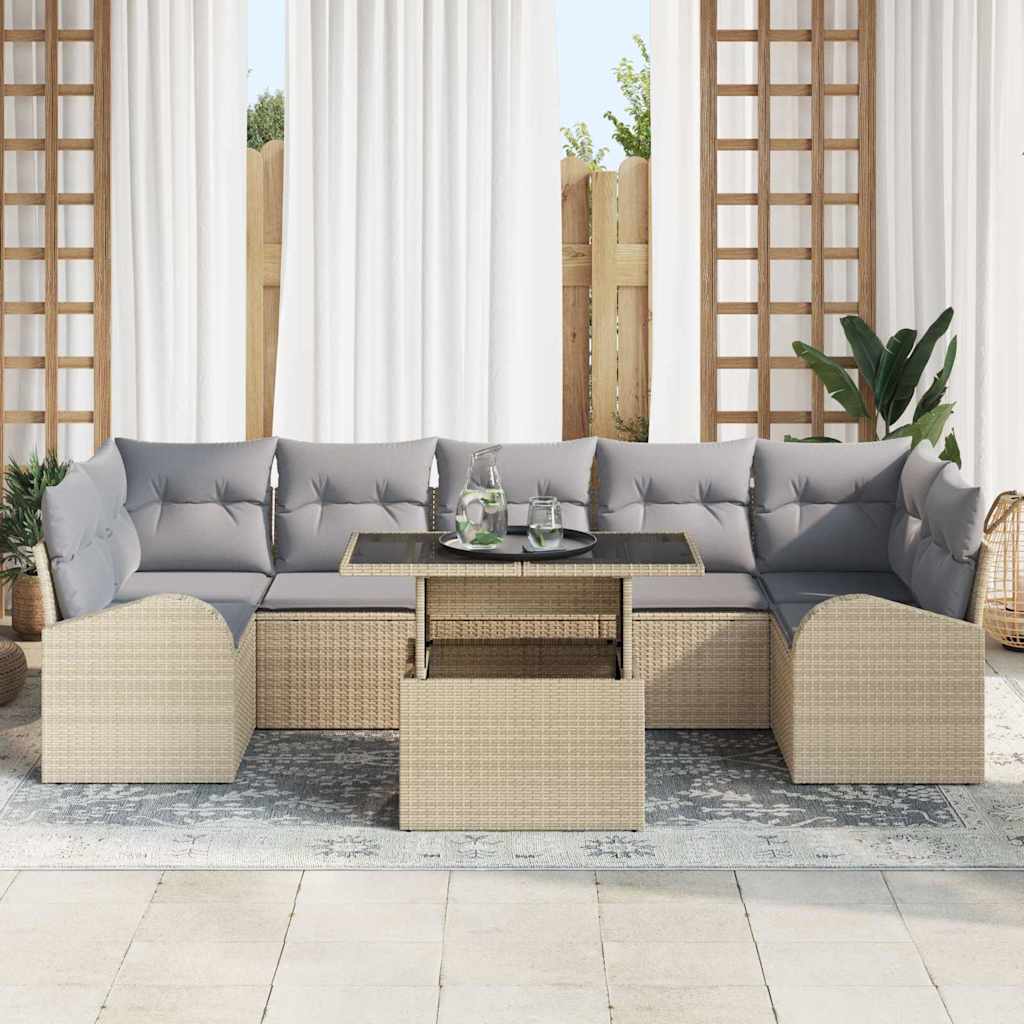 Havesofa Sæt 8 stk. Beige Poly Rattan