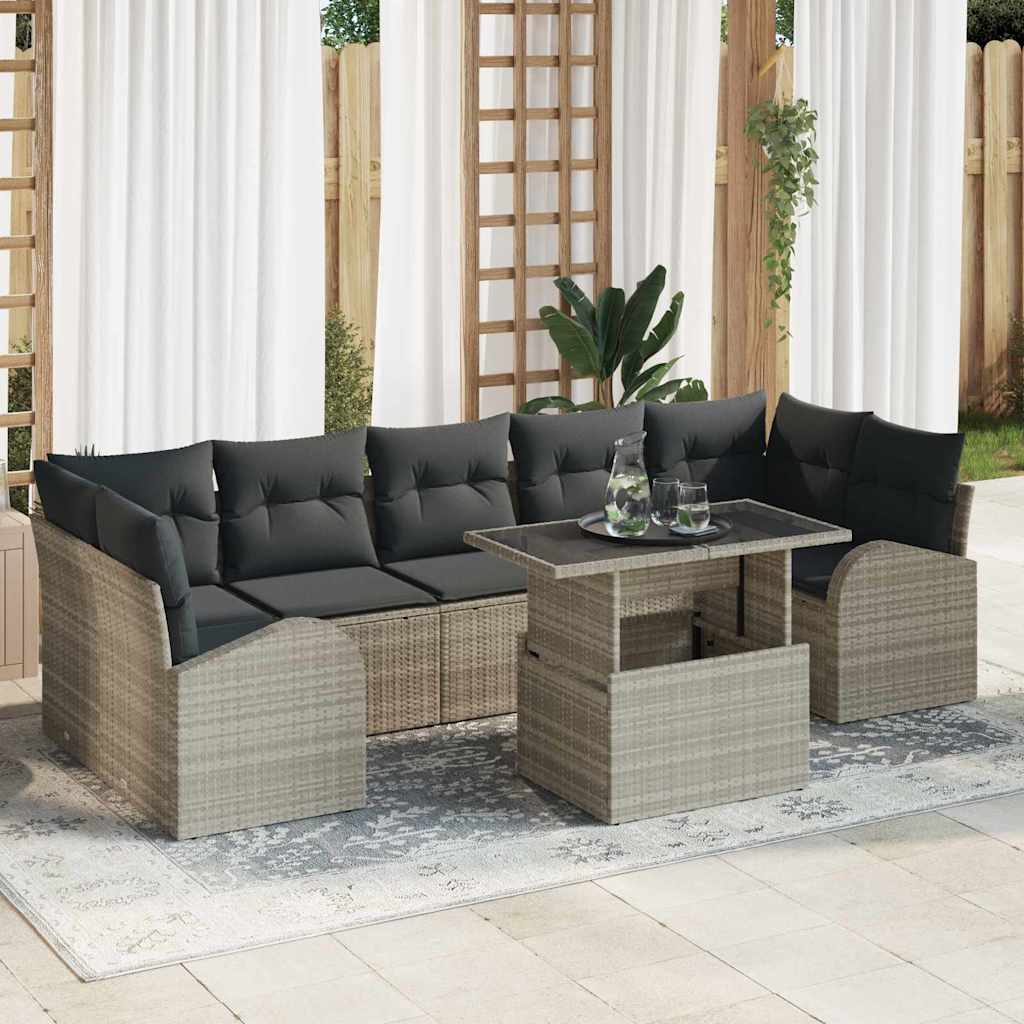 Havesofa Sæt 8 stk. Lysegrå Poly Rattan