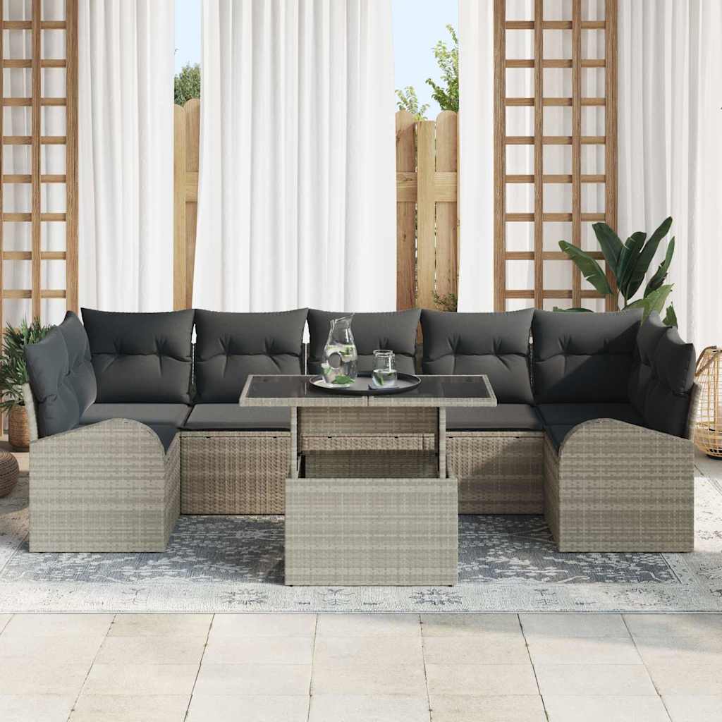 Havesofa Sæt 8 stk. Lysegrå Poly Rattan