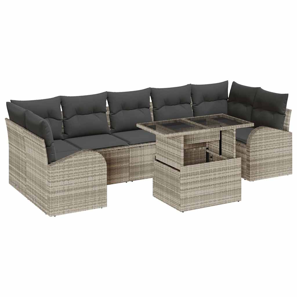 Havesofa Sæt 8 stk. Lysegrå Poly Rattan