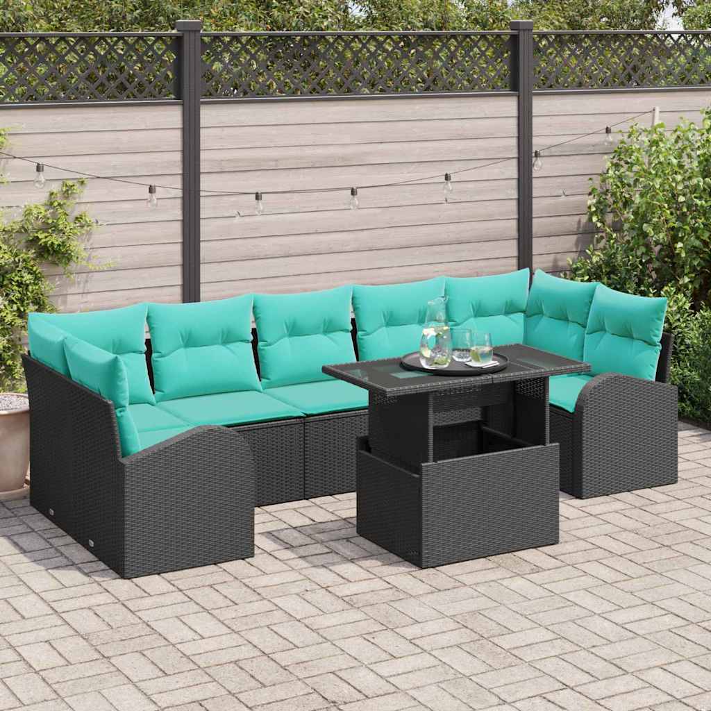 Havesofa Sæt 8 stk. Sort Poly Rattan