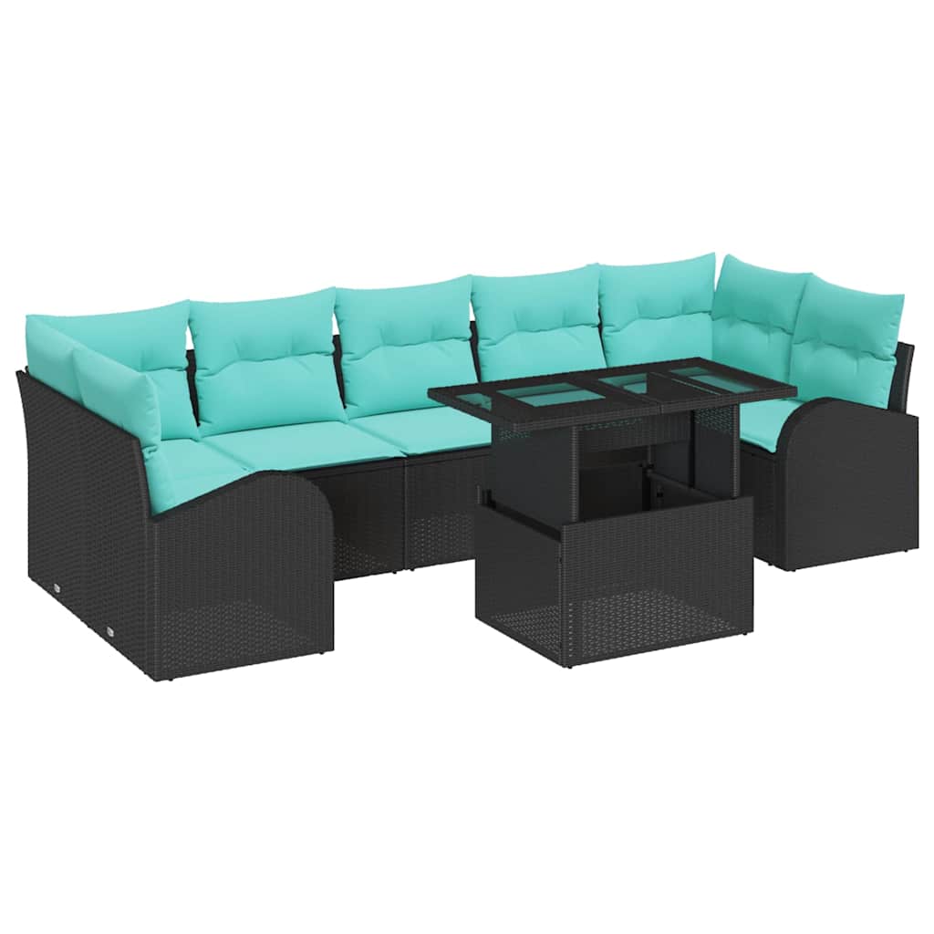 Havesofa Sæt 8 stk. Sort Poly Rattan