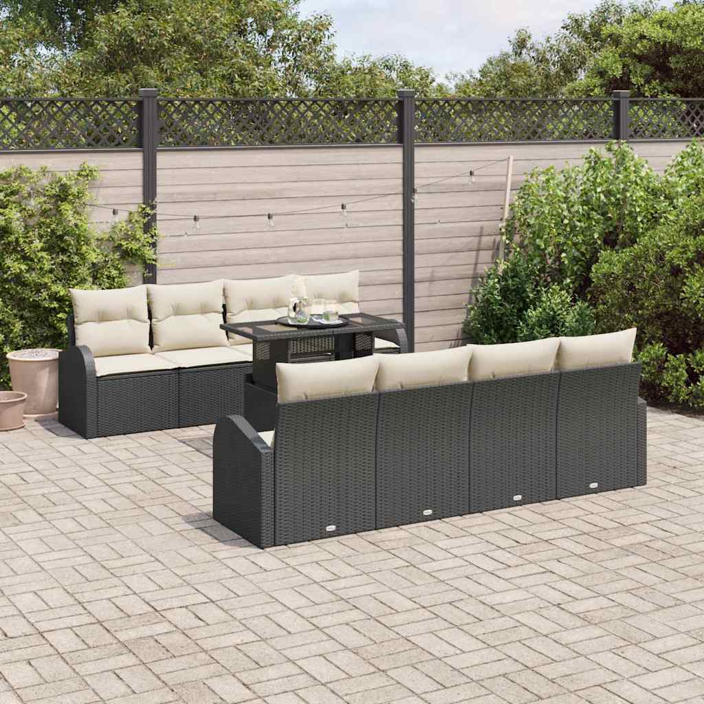 Havesofa Sæt 9 stk. Sort Poly Rattan