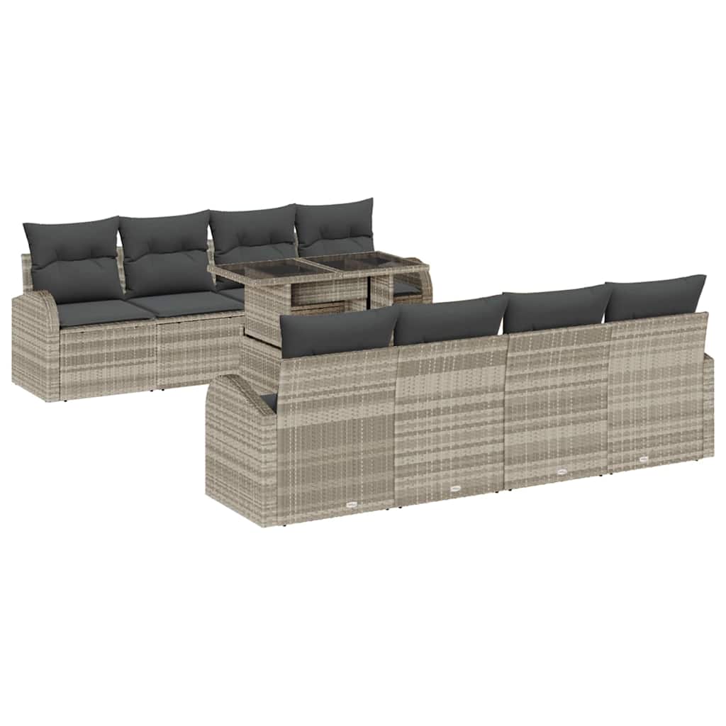 Havesofa Sæt 9 stk. Lysegrå Poly Rattan