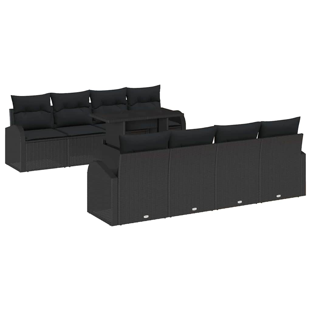 Havesofa Sæt 9 stk. Sort Poly Rattan