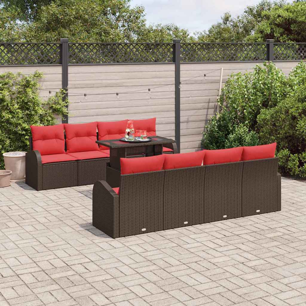 Havesofa Sæt 9 stk. Brun Poly Rattan