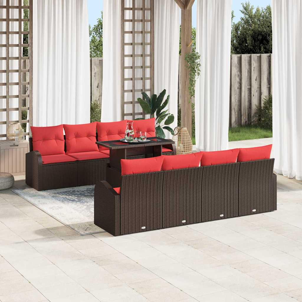 Havesofa Sæt 9 stk. Brun Poly Rattan