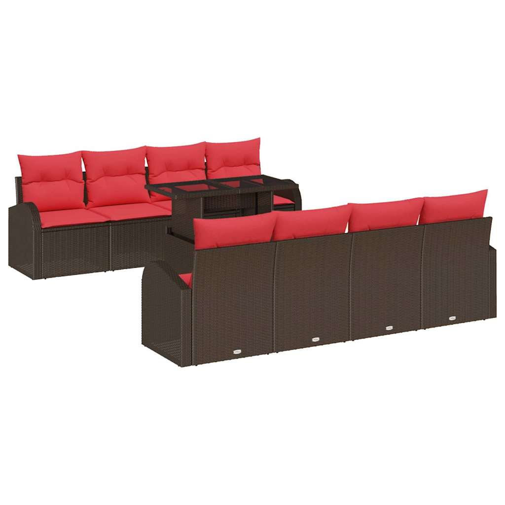 Havesofa Sæt 9 stk. Brun Poly Rattan