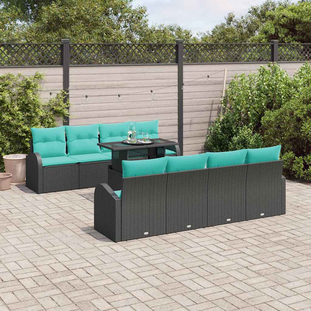 Havesofa Sæt 9 stk. Sort Poly Rattan