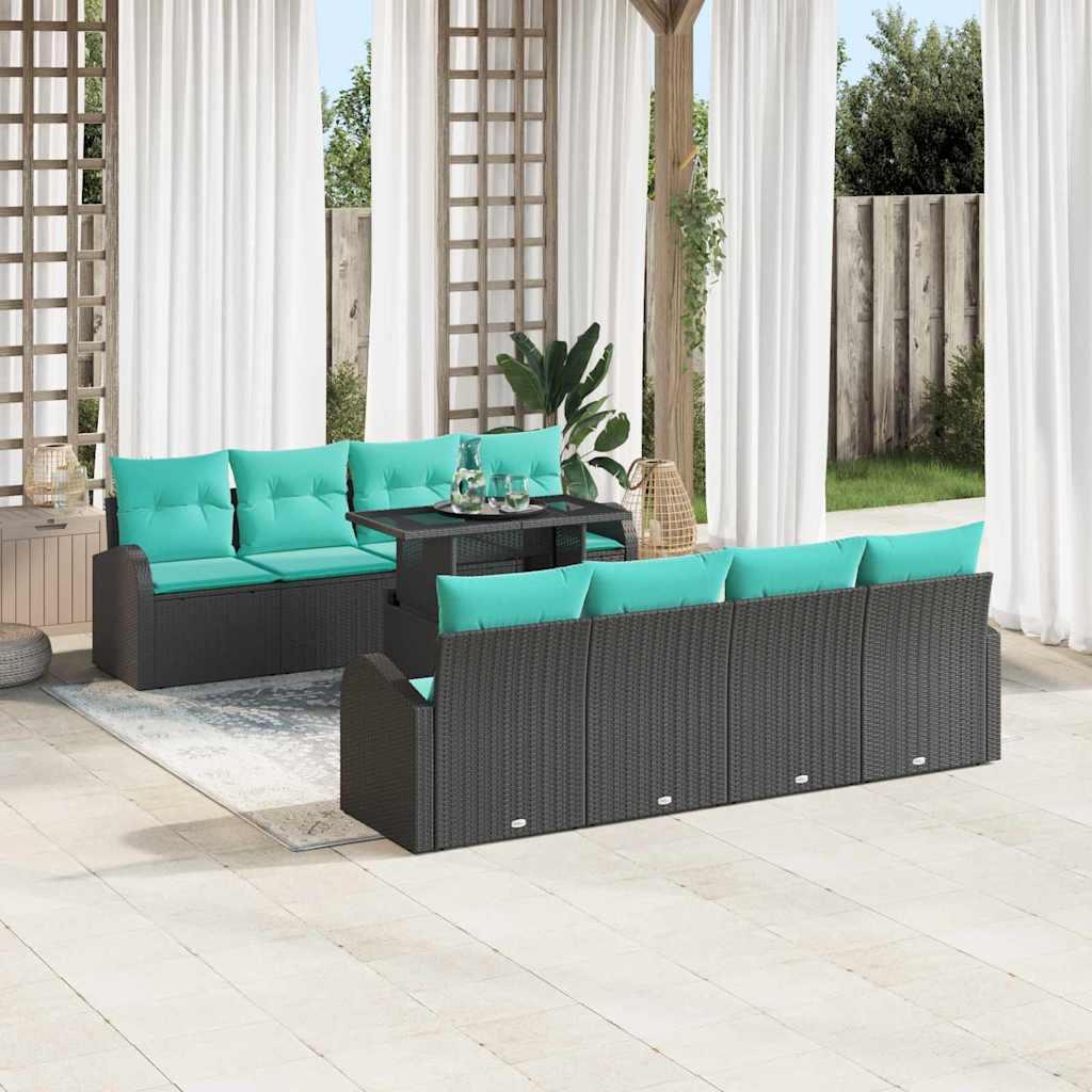 Havesofa Sæt 9 stk. Sort Poly Rattan