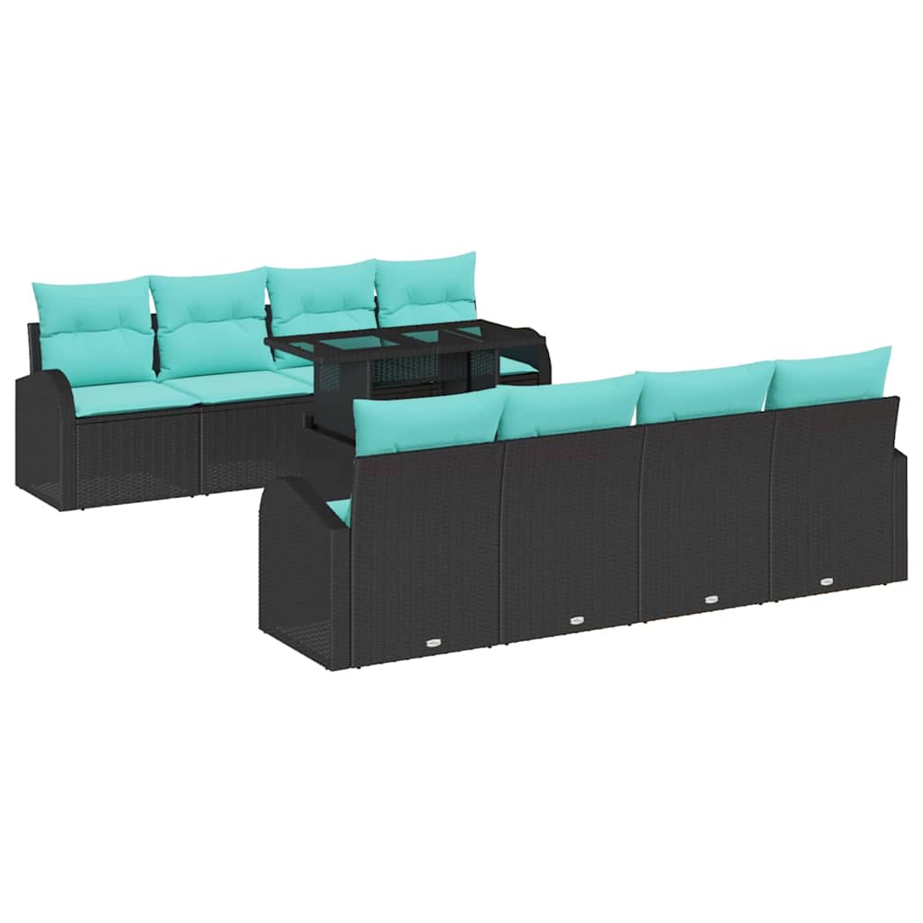 Havesofa Sæt 9 stk. Sort Poly Rattan