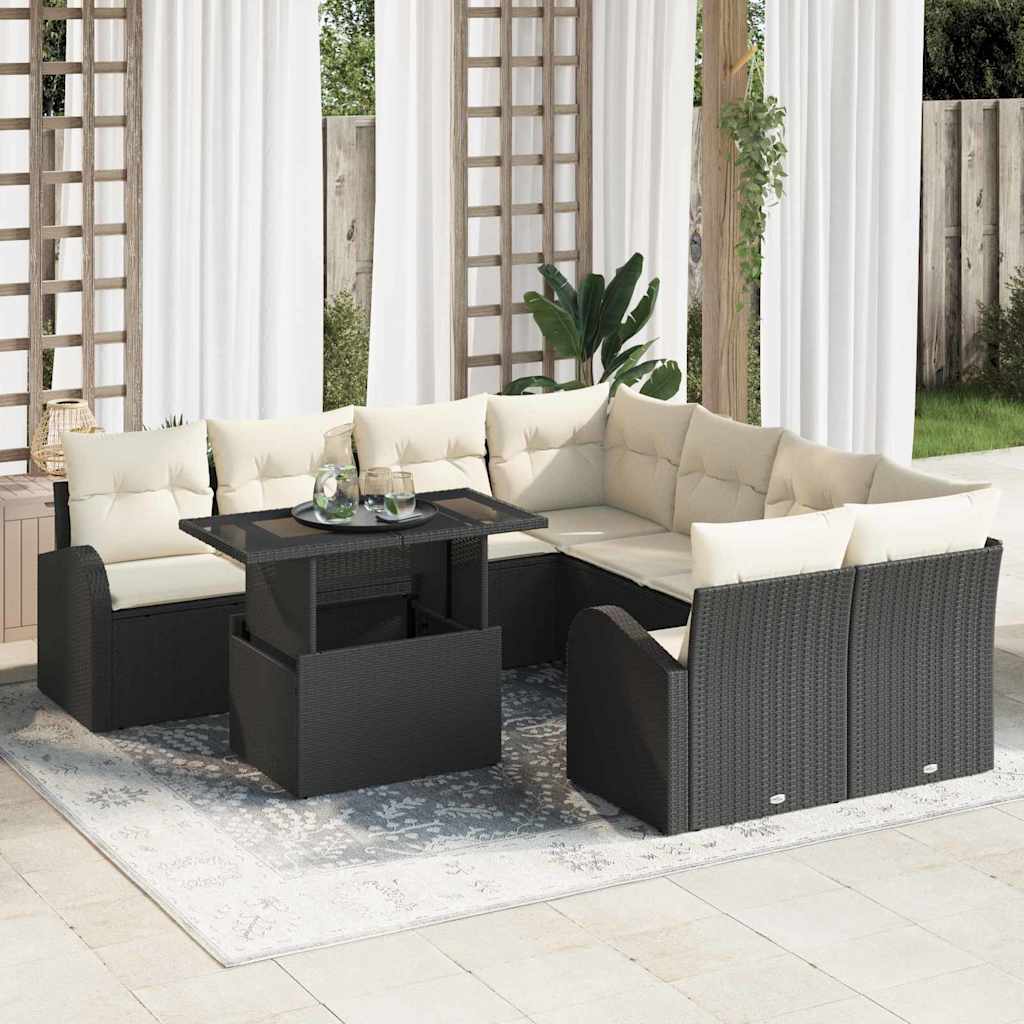 Havesofa Sæt 9 stk. Sort Poly Rattan