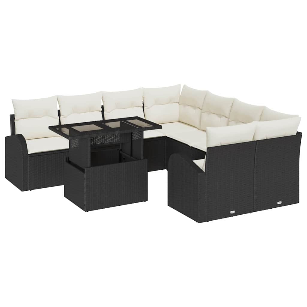 Havesofa Sæt 9 stk. Sort Poly Rattan