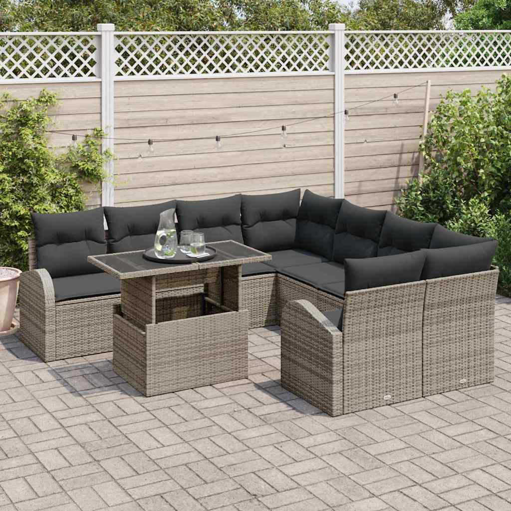 Havesofa Sæt 9 stk. Grå Poly Rattan