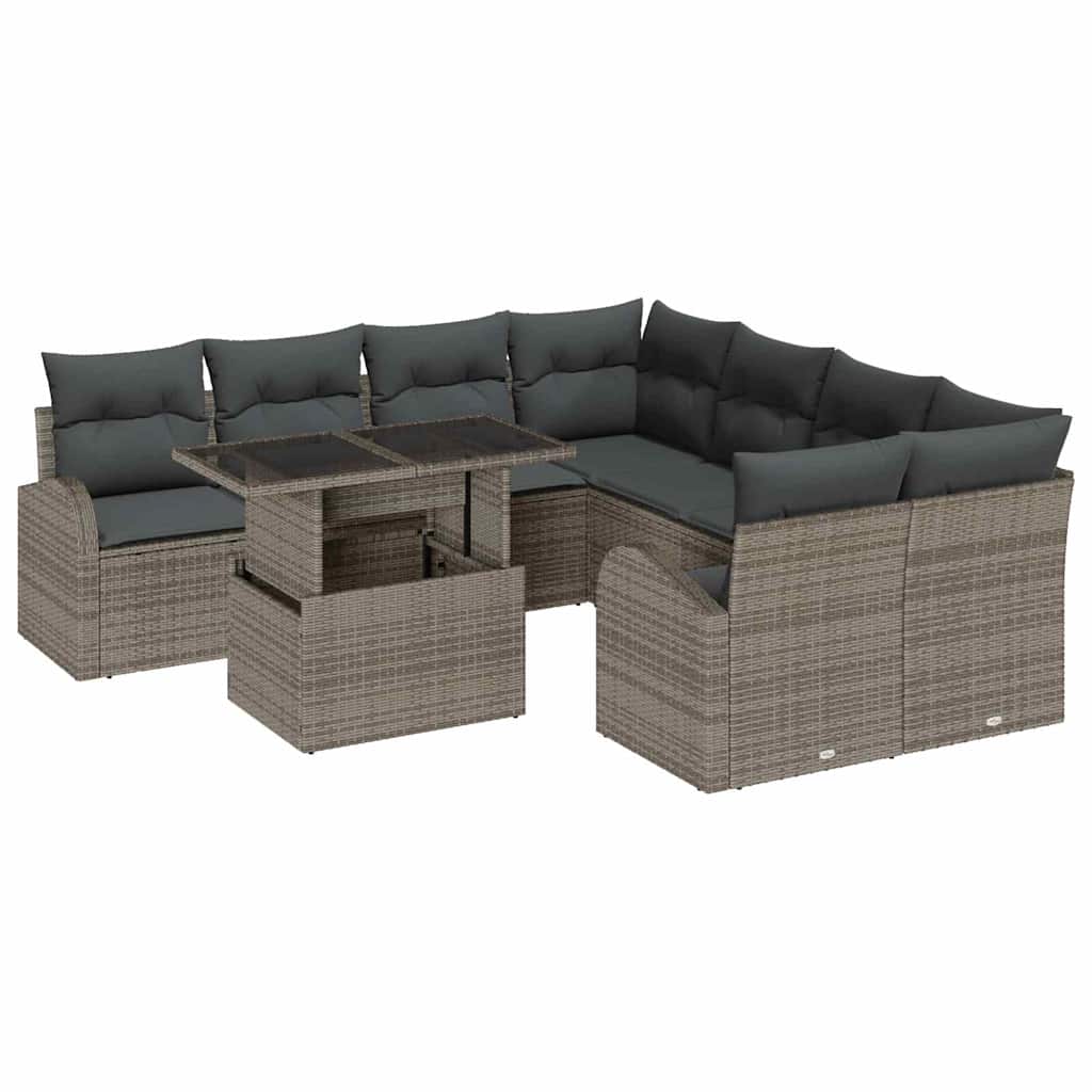 Havesofa Sæt 9 stk. Grå Poly Rattan