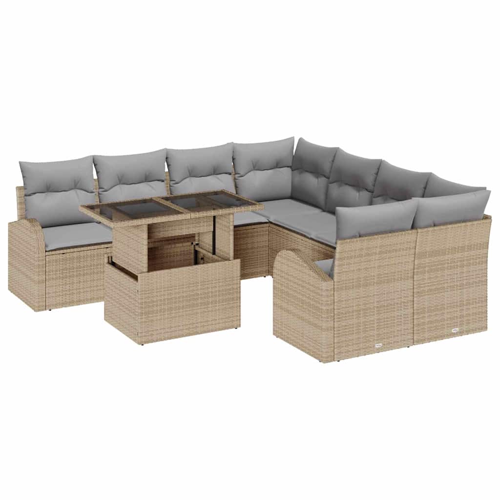 Havesofa Sæt 9 stk. Beige Poly Rattan