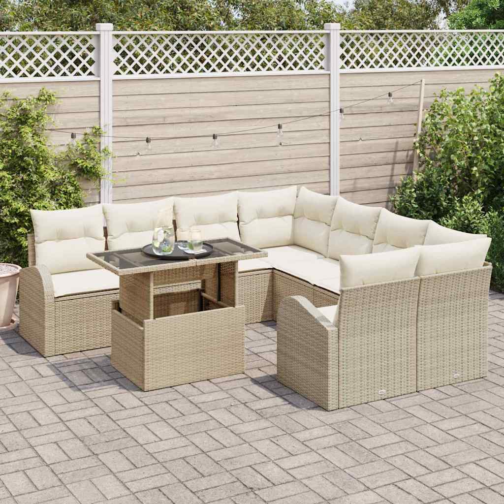 Havesofa Sæt 9 stk. Beige Poly Rattan