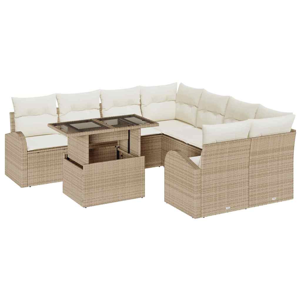 Havesofa Sæt 9 stk. Beige Poly Rattan