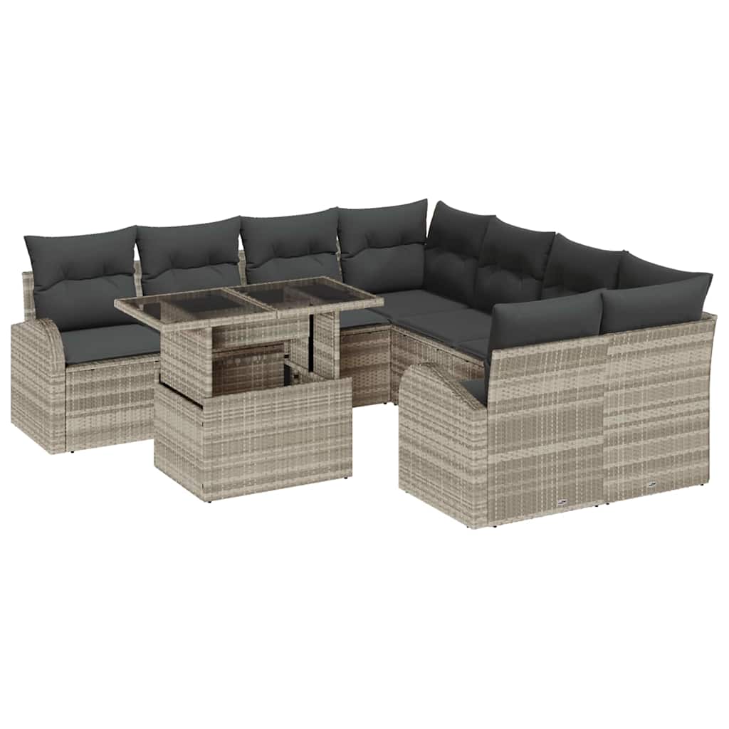 Havesofa Sæt 9 stk. Lysegrå Poly Rattan