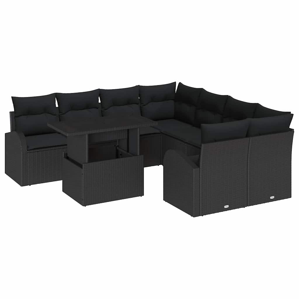 Havesofa Sæt 9 stk. Sort Poly Rattan