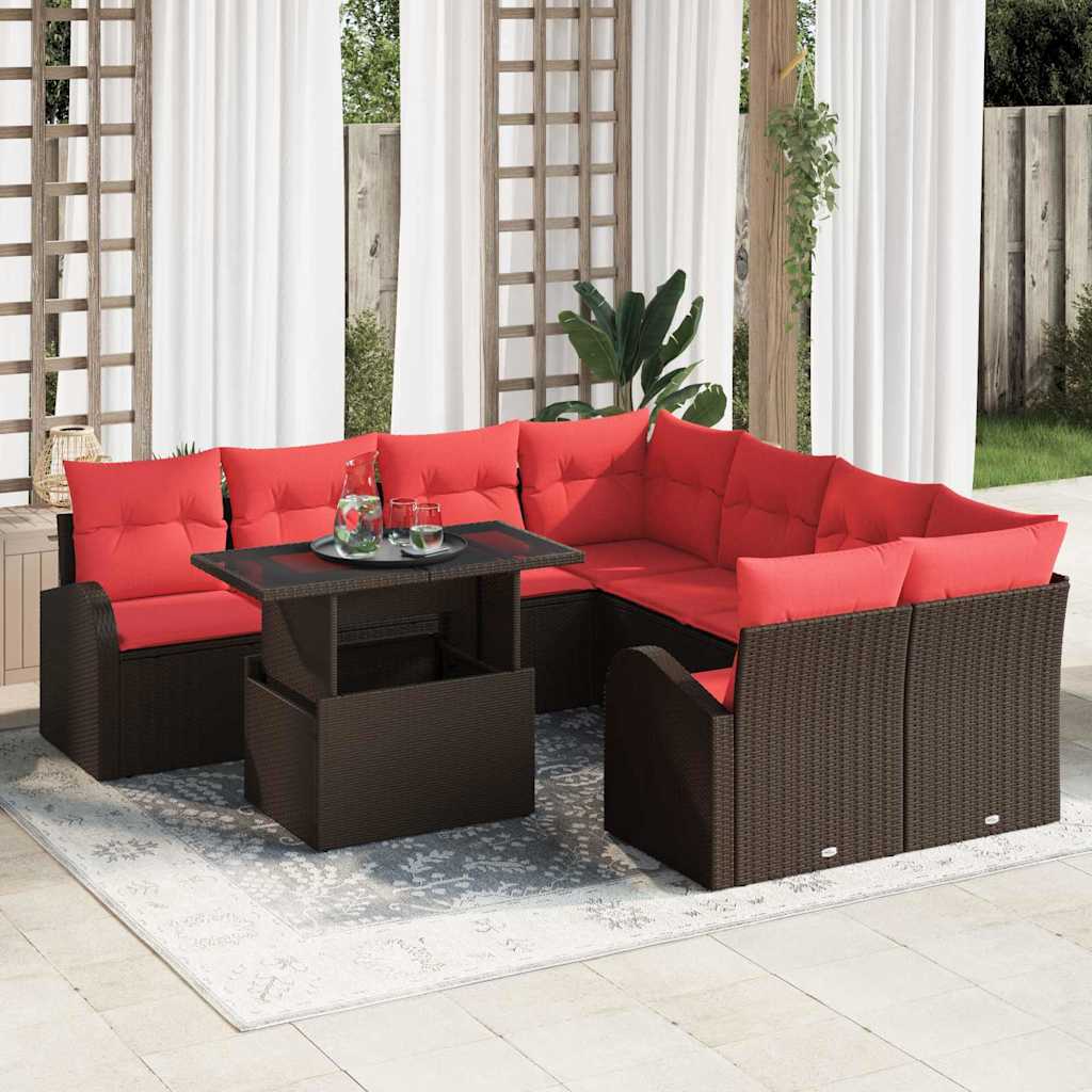 Havesofa Sæt 9 stk. Brun Poly Rattan