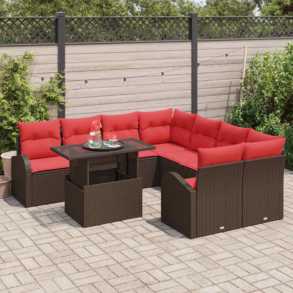 Havesofa Sæt 9 stk. Brun Poly Rattan