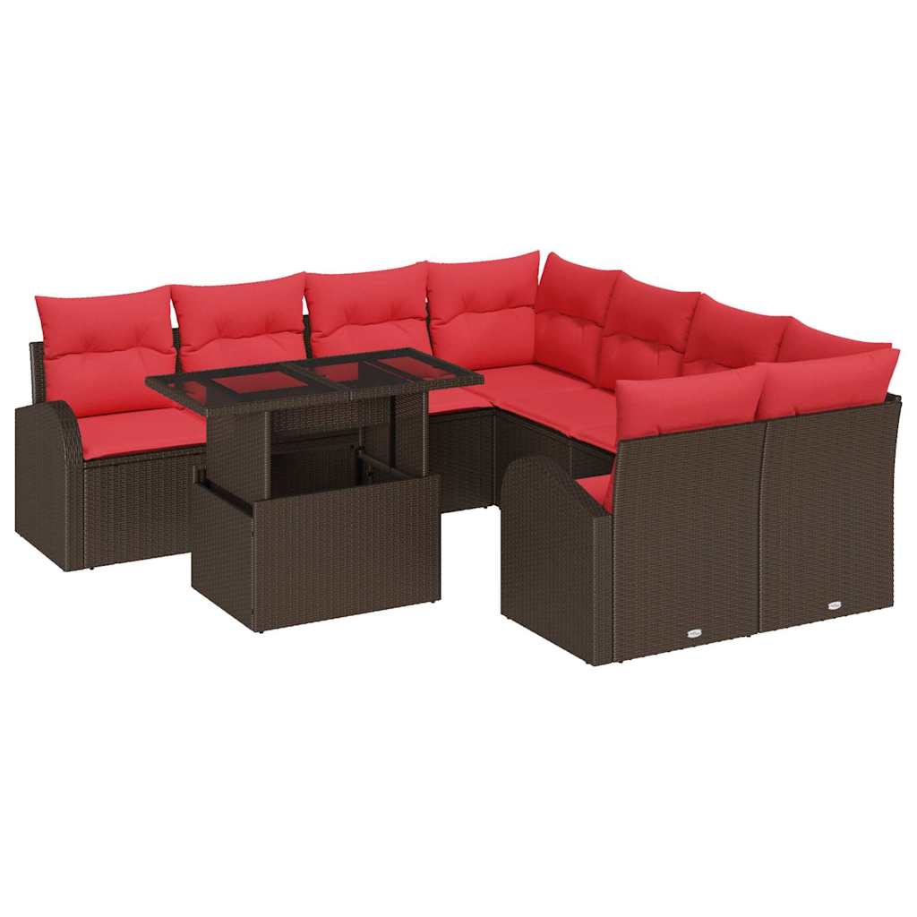 Havesofa Sæt 9 stk. Brun Poly Rattan