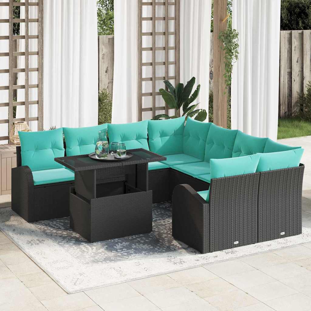 Havesofa Sæt 9 stk. Sort Poly Rattan