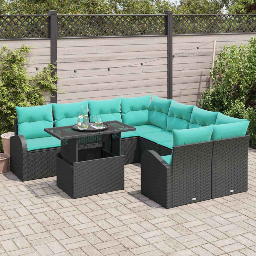 Havesofa Sæt 9 stk. Sort Poly Rattan