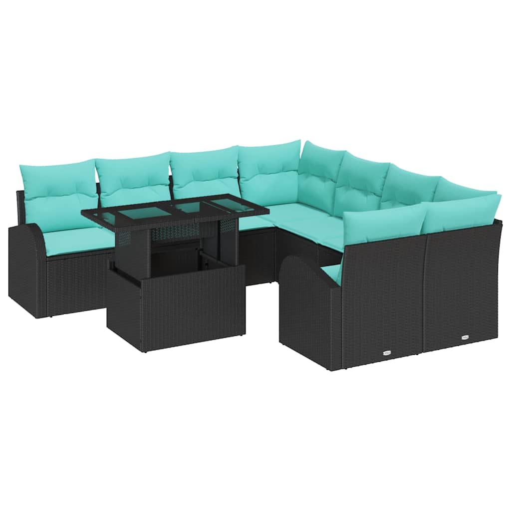 Havesofa Sæt 9 stk. Sort Poly Rattan