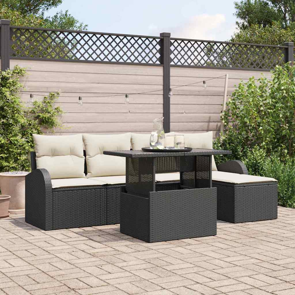 Havesofa Sæt 6 stk. Sort Poly rattan