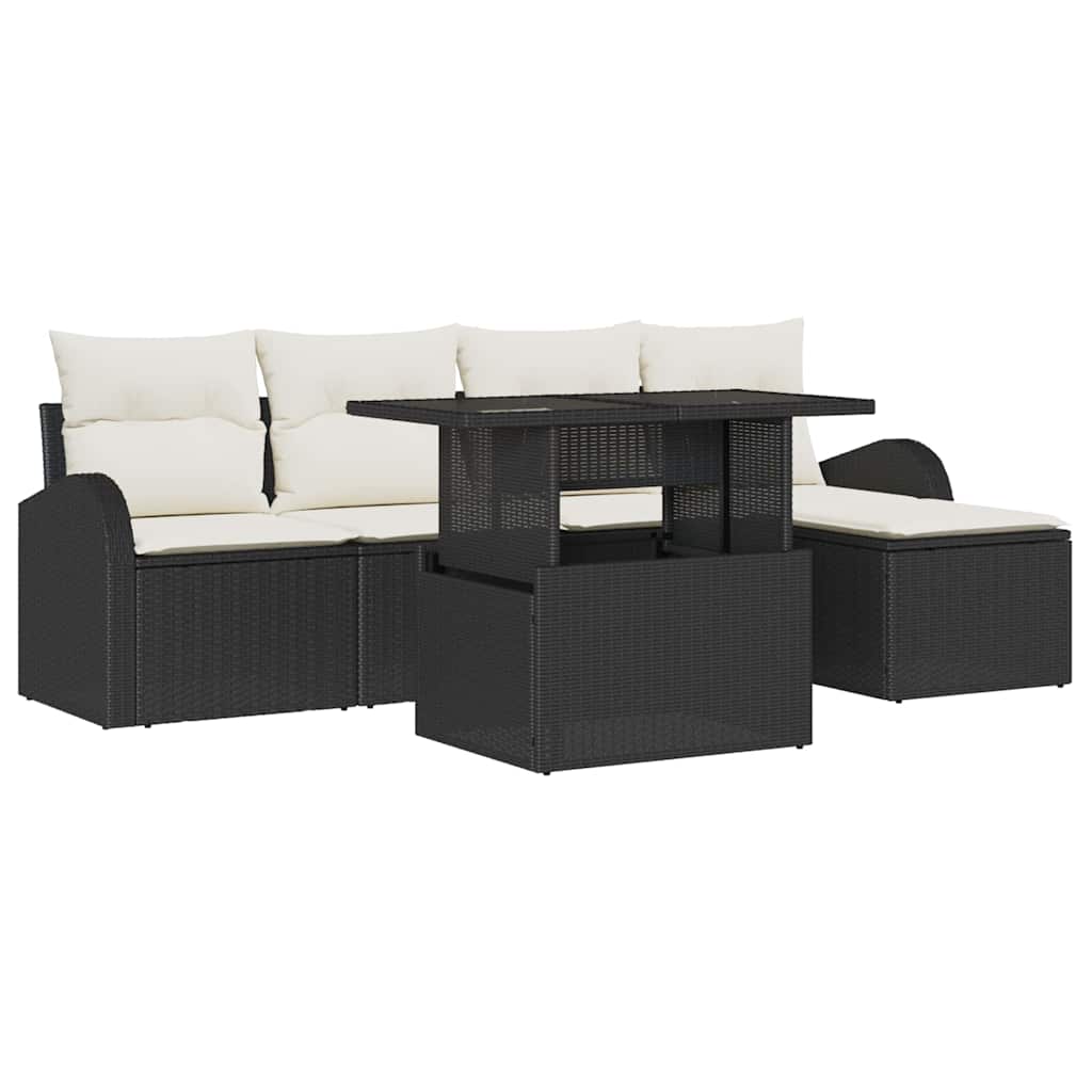 Havesofa Sæt 6 stk. Sort Poly rattan